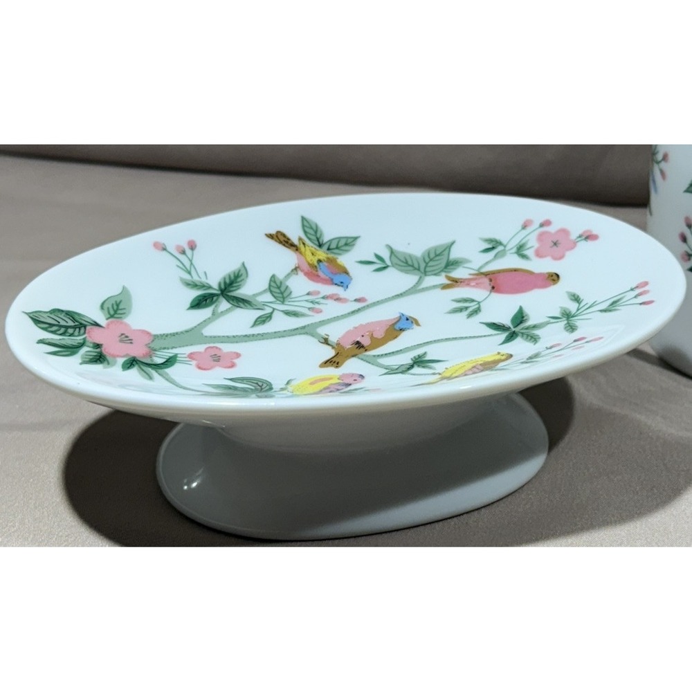 Vtg Jakson Midcentury Tropical Birds Toothbrush Holder Soap Dish Cup Tree Floral - Picture 12 of 15